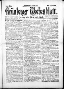 Gr&uuml;nberger Wochenblatt: Zeitung f&uuml;r Stadt und Land, No.224. ( 24. September 1919 )