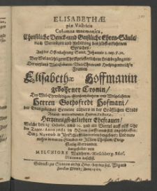 Elisabethae piae Victricis, Columna mnemonica, christliche Denck und geistliche Ehren-Säule