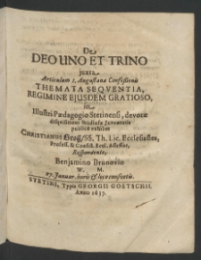 De Deo Uno et Trino iuxta articulum I. Augustanae Confessionis ...