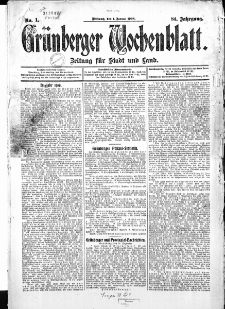 Gr&uuml;nberger Wochenblatt: Zeitung f&uuml;r Stadt und Land, No.1. ( 1. Januar 1908 )