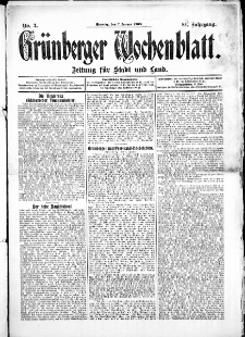 Gr&uuml;nberger Wochenblatt: Zeitung f&uuml;r Stadt und Land, No.3. ( 7. Januar 1908 )