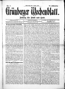 Gr&uuml;nberger Wochenblatt: Zeitung f&uuml;r Stadt und Land, No.4. ( 9. Januar 1908 )
