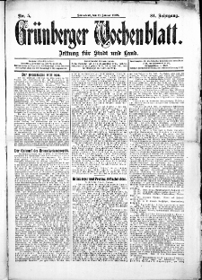 Gr&uuml;nberger Wochenblatt: Zeitung f&uuml;r Stadt und Land, No.5. ( 11. Januar 1908 )