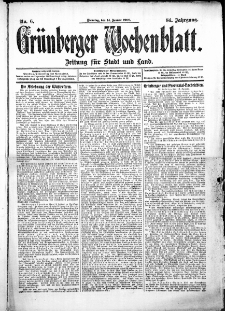 Gr&uuml;nberger Wochenblatt: Zeitung f&uuml;r Stadt und Land, No.6. ( 14. Januar 1908 )