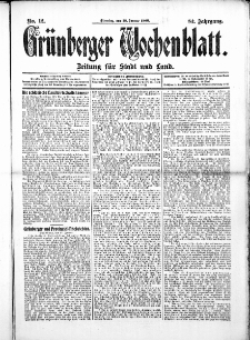 Gr&uuml;nberger Wochenblatt: Zeitung f&uuml;r Stadt und Land, No.12. ( 28. Januar 1908 )