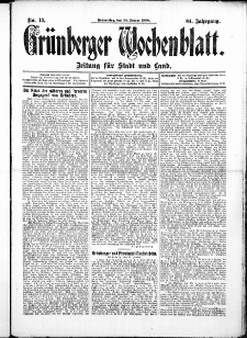 Gr&uuml;nberger Wochenblatt: Zeitung f&uuml;r Stadt und Land, No.13. ( 30. Januar 1908 )