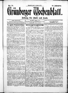 Gr&uuml;nberger Wochenblatt: Zeitung f&uuml;r Stadt und Land, No.14. ( 1. Februar 1908 )