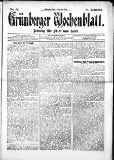 Gr&uuml;nberger Wochenblatt: Zeitung f&uuml;r Stadt und Land, No.15. ( 4. Februar 1908 )