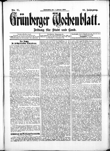 Gr&uuml;nberger Wochenblatt: Zeitung f&uuml;r Stadt und Land, No.17. ( 8. Februar 1908 )