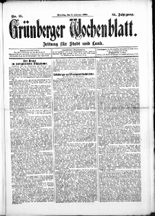 Gr&uuml;nberger Wochenblatt: Zeitung f&uuml;r Stadt und Land, No.18. ( 11. Februar 1908 )