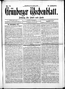 Gr&uuml;nberger Wochenblatt: Zeitung f&uuml;r Stadt und Land, No.20. ( 15. Februar 1908 )