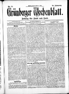 Gr&uuml;nberger Wochenblatt: Zeitung f&uuml;r Stadt und Land, No.21. ( 18. Februar 1908 )