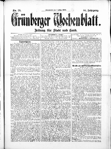 Gr&uuml;nberger Wochenblatt: Zeitung f&uuml;r Stadt und Land, No.29. ( 7. M&auml;rz 1908 )