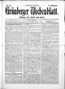 Gr&uuml;nberger Wochenblatt: Zeitung f&uuml;r Stadt und Land, No.30. ( 10. M&auml;rz 1908 )