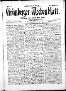 Gr&uuml;nberger Wochenblatt: Zeitung f&uuml;r Stadt und Land, No.31. ( 12. M&auml;rz 1908 )