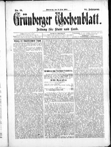 Gr&uuml;nberger Wochenblatt: Zeitung f&uuml;r Stadt und Land, No.34. ( 19. M&auml;rz 1908 )