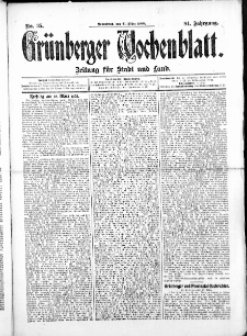 Gr&uuml;nberger Wochenblatt: Zeitung f&uuml;r Stadt und Land, No.35. ( 21. M&auml;rz 1908 )