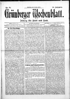 Gr&uuml;nberger Wochenblatt: Zeitung f&uuml;r Stadt und Land, No.39. ( 31. M&auml;rz 1908 )