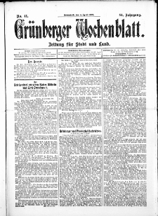 Gr&uuml;nberger Wochenblatt: Zeitung f&uuml;r Stadt und Land, No.41. ( 4. April 1908 )