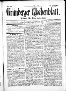 Gr&uuml;nberger Wochenblatt: Zeitung f&uuml;r Stadt und Land, No.42. ( 7. April 1908 )