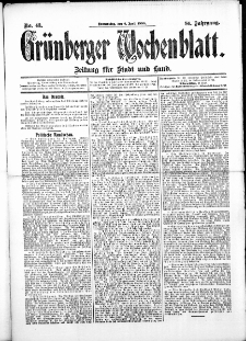 Gr&uuml;nberger Wochenblatt: Zeitung f&uuml;r Stadt und Land, No.43. ( 9. Apri 1908 )