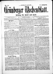 Gr&uuml;nberger Wochenblatt: Zeitung f&uuml;r Stadt und Land, No.44. ( 11. April 1908 )