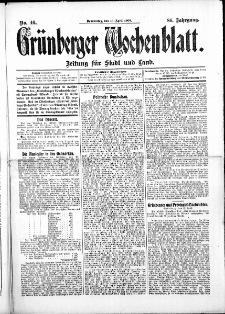 Gr&uuml;nberger Wochenblatt: Zeitung f&uuml;r Stadt und Land, No.46. ( 16. April 1908 )