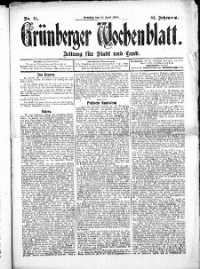 Gr&uuml;nberger Wochenblatt: Zeitung f&uuml;r Stadt und Land, No.47. ( 19. April 1908 )