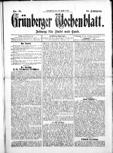 Gr&uuml;nberger Wochenblatt: Zeitung f&uuml;r Stadt und Land, No.50. ( 25. April 1908 )