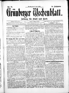 Gr&uuml;nberger Wochenblatt: Zeitung f&uuml;r Stadt und Land, No.51. ( 28. April 1908 )