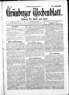 Gr&uuml;nberger Wochenblatt: Zeitung f&uuml;r Stadt und Land, No.52. ( 30. April 1908 )