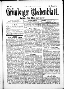 Gr&uuml;nberger Wochenblatt: Zeitung f&uuml;r Stadt und Land, No.53. ( 2. Mai 1908 )