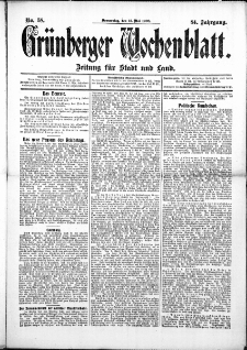 Gr&uuml;nberger Wochenblatt: Zeitung f&uuml;r Stadt und Land, No.58. ( 14. Mai 1908 )