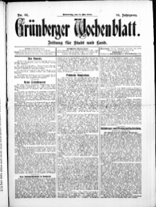 Gr&uuml;nberger Wochenblatt: Zeitung f&uuml;r Stadt und Land, No.61. ( 21. Mai 1908 )