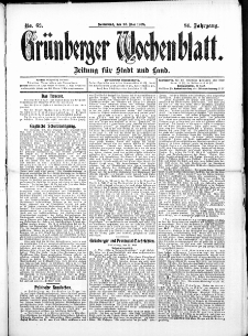 Gr&uuml;nberger Wochenblatt: Zeitung f&uuml;r Stadt und Land, No.62. ( 23. Mai 1908 )