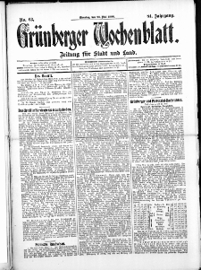 Gr&uuml;nberger Wochenblatt: Zeitung f&uuml;r Stadt und Land, No.63. ( 26. Mai 1908 )