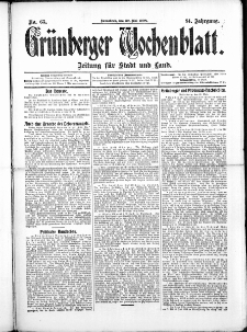 Gr&uuml;nberger Wochenblatt: Zeitung f&uuml;r Stadt und Land, No.65. ( 30. Mai 1908 )