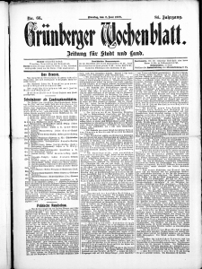 Gr&uuml;nberger Wochenblatt: Zeitung f&uuml;r Stadt und Land, No.66. ( 2. Juni 1908 )