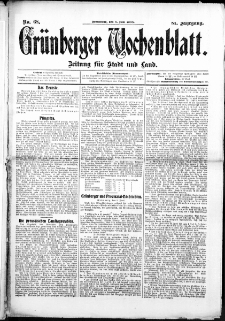 Gr&uuml;nberger Wochenblatt: Zeitung f&uuml;r Stadt und Land, No.68. ( 6. Juni 1908 )
