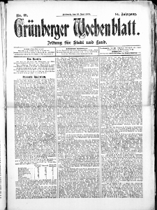 Gr&uuml;nberger Wochenblatt: Zeitung f&uuml;r Stadt und Land, No.69. ( 10. Juni 1908 )