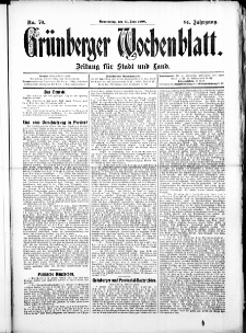 Gr&uuml;nberger Wochenblatt: Zeitung f&uuml;r Stadt und Land, No.70. ( 11. Juni 1908 )