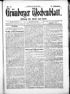 Gr&uuml;nberger Wochenblatt: Zeitung f&uuml;r Stadt und Land, No.71. ( 13. Juni 1908 )