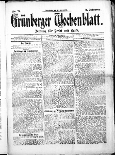 Gr&uuml;nberger Wochenblatt: Zeitung f&uuml;r Stadt und Land, No.74. ( 20. Juni 1908 )