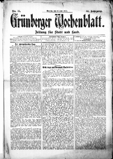 Gr&uuml;nberger Wochenblatt: Zeitung f&uuml;r Stadt und Land, No.75. ( 23. Juni 1908 )