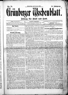 Gr&uuml;nberger Wochenblatt: Zeitung f&uuml;r Stadt und Land, No.76. ( 25. Juni 1908 )