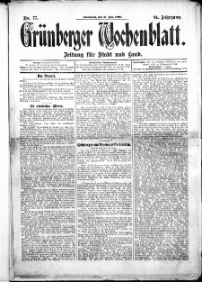 Gr&uuml;nberger Wochenblatt: Zeitung f&uuml;r Stadt und Land, No.77. ( 27. Juni 1908 )