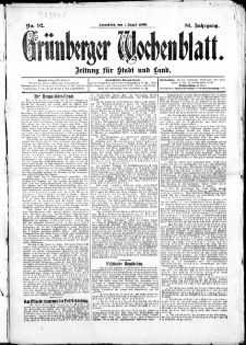 Gr&uuml;nberger Wochenblatt: Zeitung f&uuml;r Stadt und Land, No.92. ( 1. August 1908 )