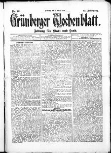 Gr&uuml;nberger Wochenblatt: Zeitung f&uuml;r Stadt und Land, No.93. ( 4. August 1908 )