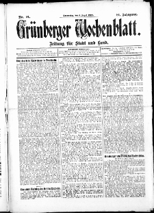 Gr&uuml;nberger Wochenblatt: Zeitung f&uuml;r Stadt und Land, No.94. ( 6. August 1908 )