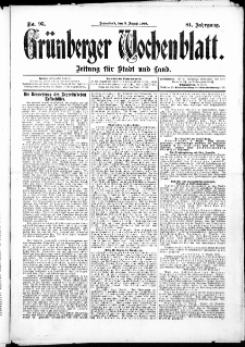 Gr&uuml;nberger Wochenblatt: Zeitung f&uuml;r Stadt und Land, No.95. ( 8. August 1908 )
